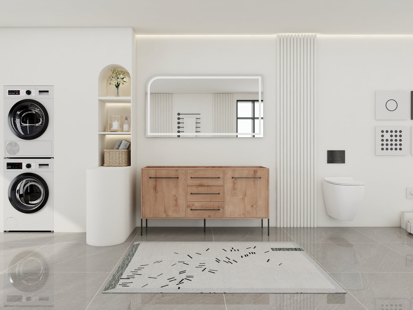 60" Bathroom Vanity with Storage - Plywood Oak