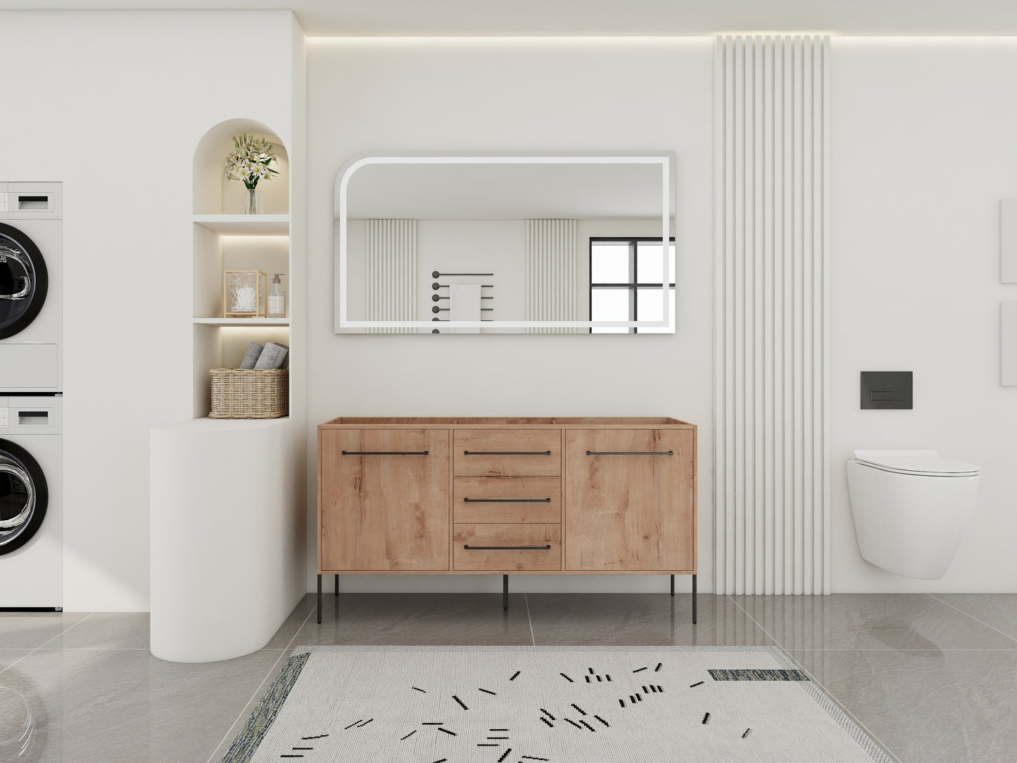 60" Bathroom Vanity with Storage - Plywood Oak