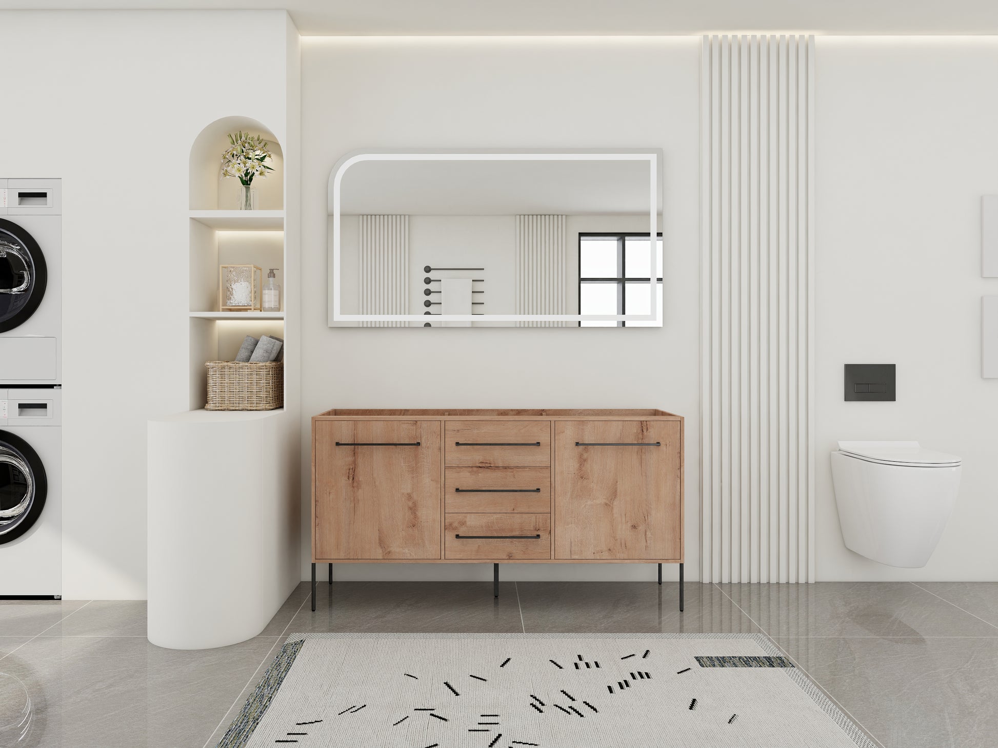 60" Bathroom Vanity with Storage - Plywood Oak