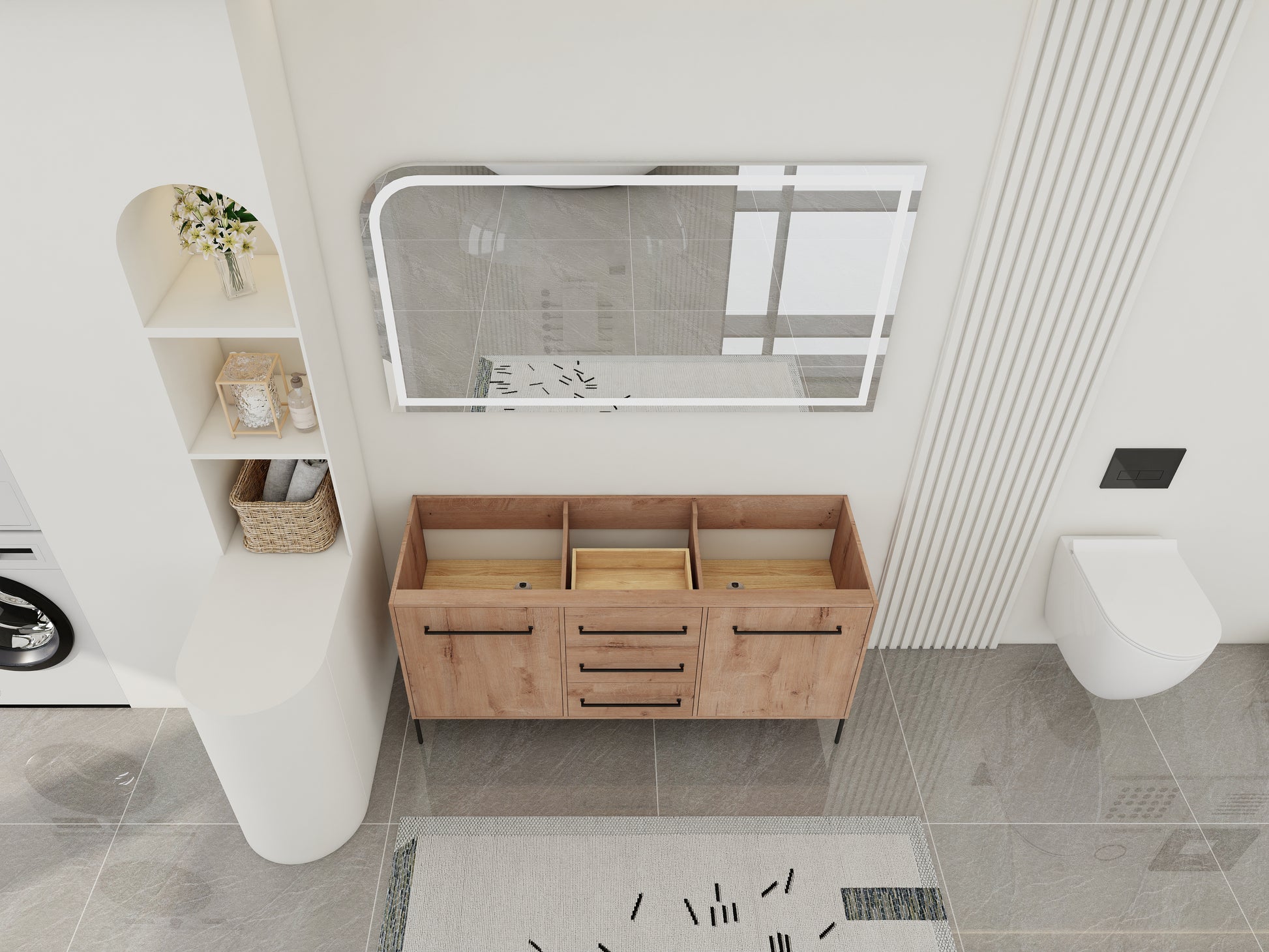 60" Bathroom Vanity with Storage - Plywood Oak