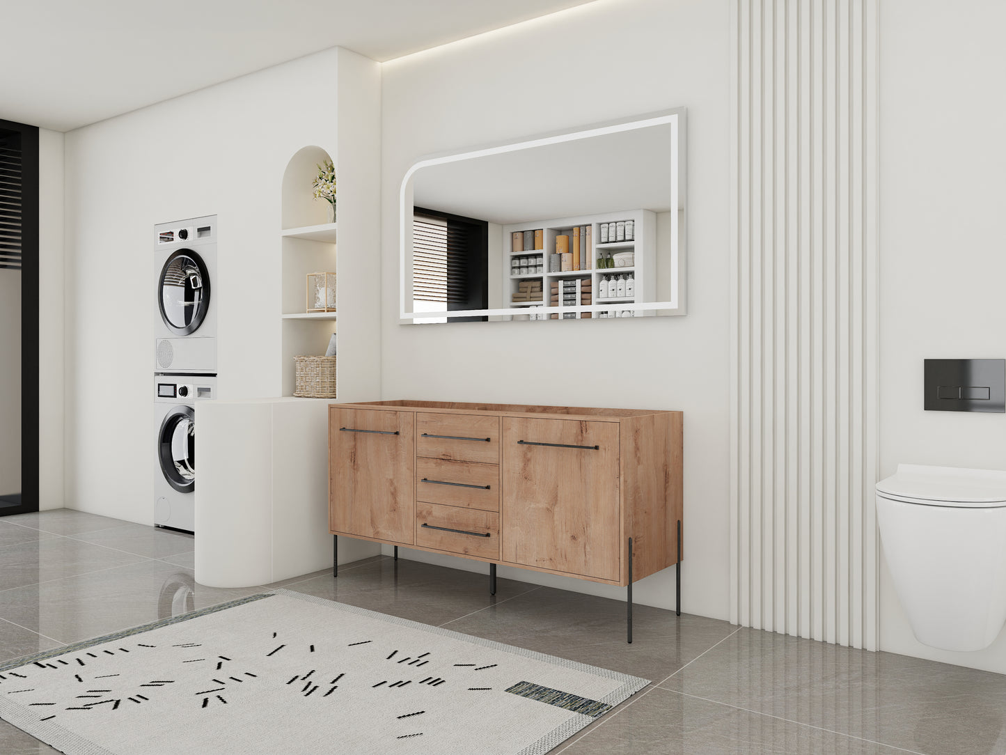 60" Bathroom Vanity with Storage - Plywood Oak
