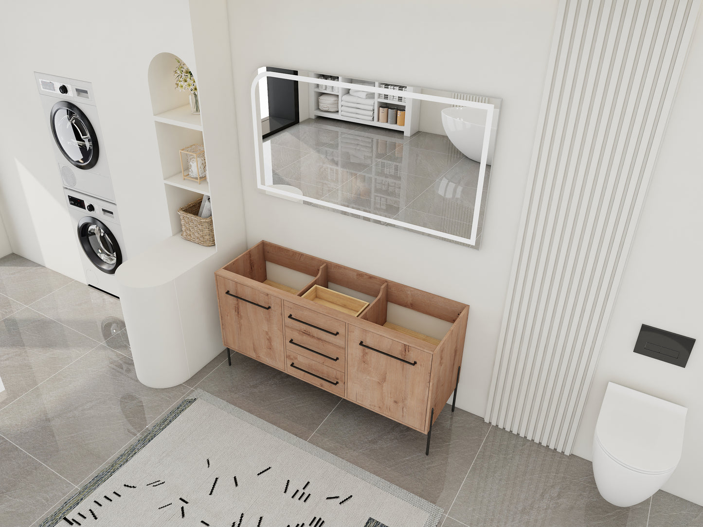 60" Bathroom Vanity with Storage - Plywood Oak