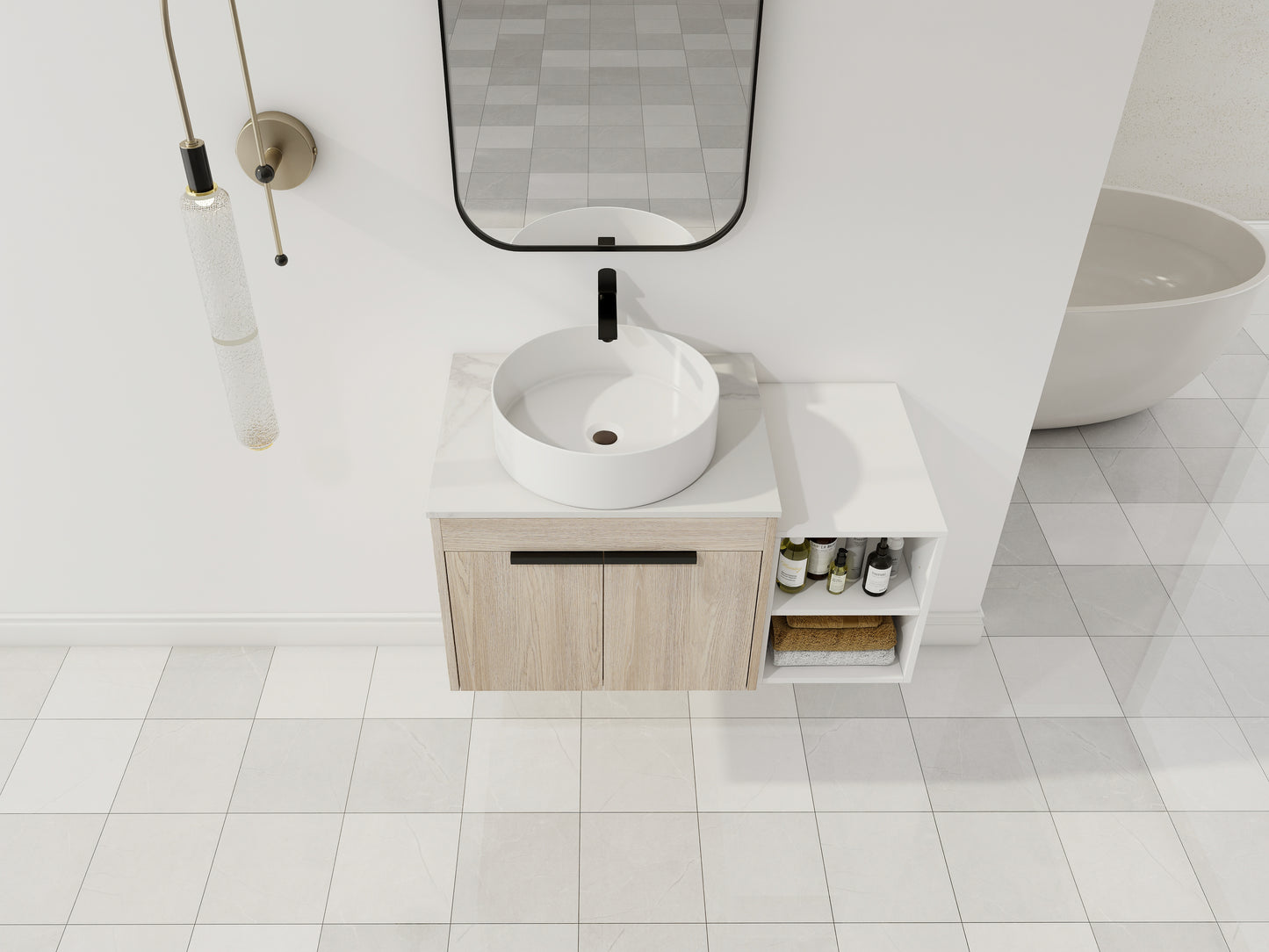 White Oak Bathroom Vanity - Modern Floating Design