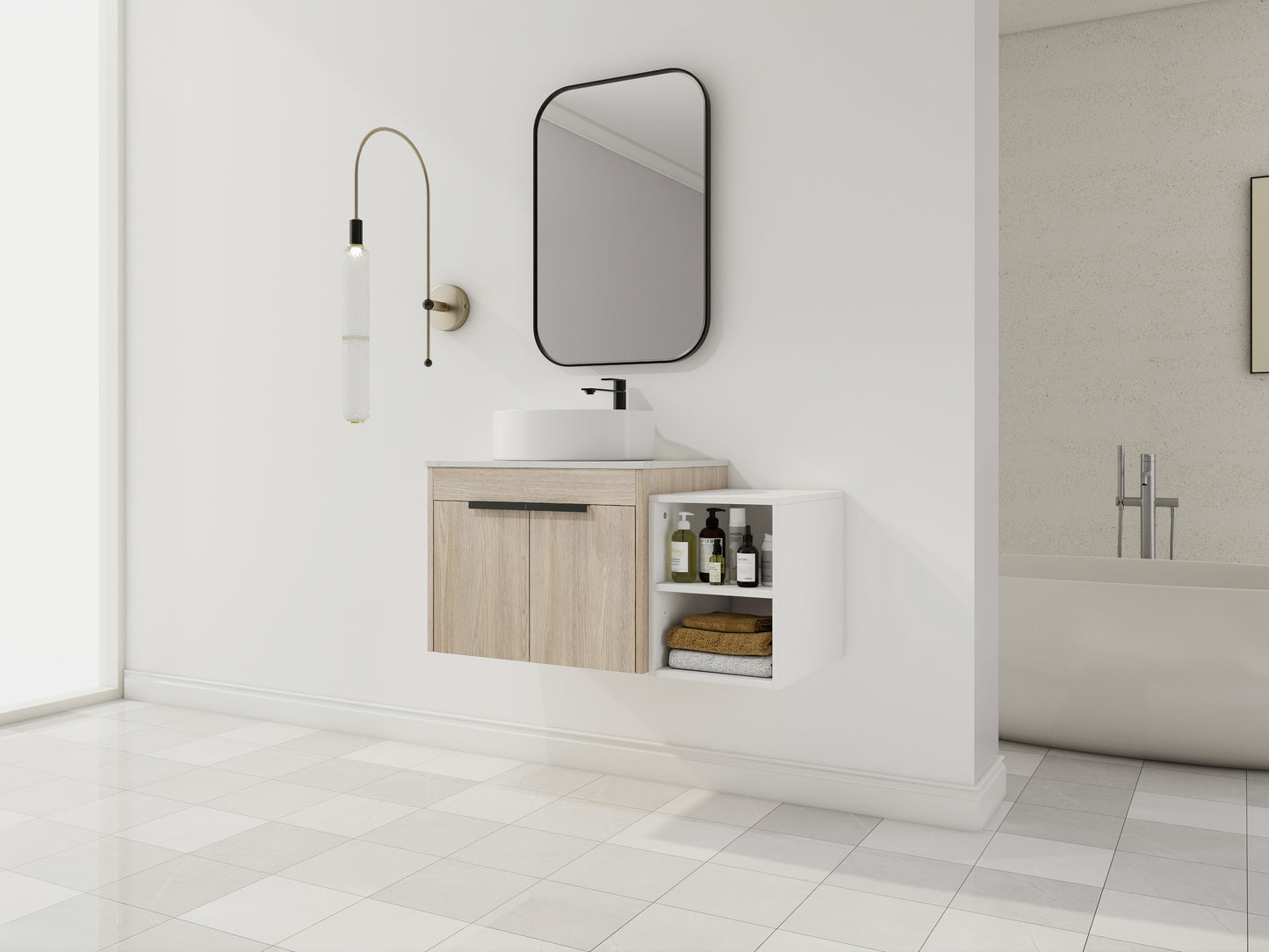 White Oak Bathroom Vanity - Modern Floating Design