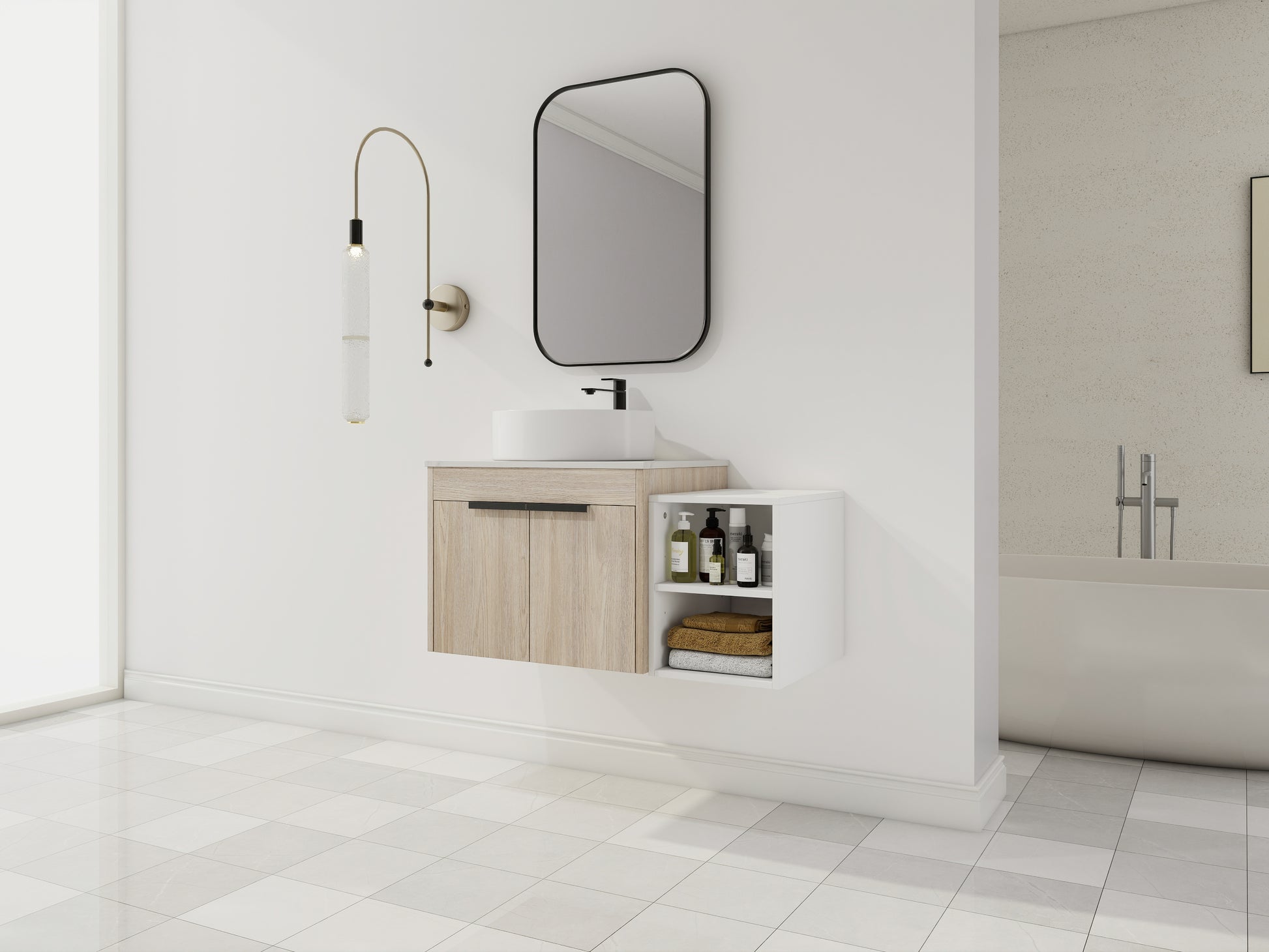 White Oak Bathroom Vanity - Modern Floating Design