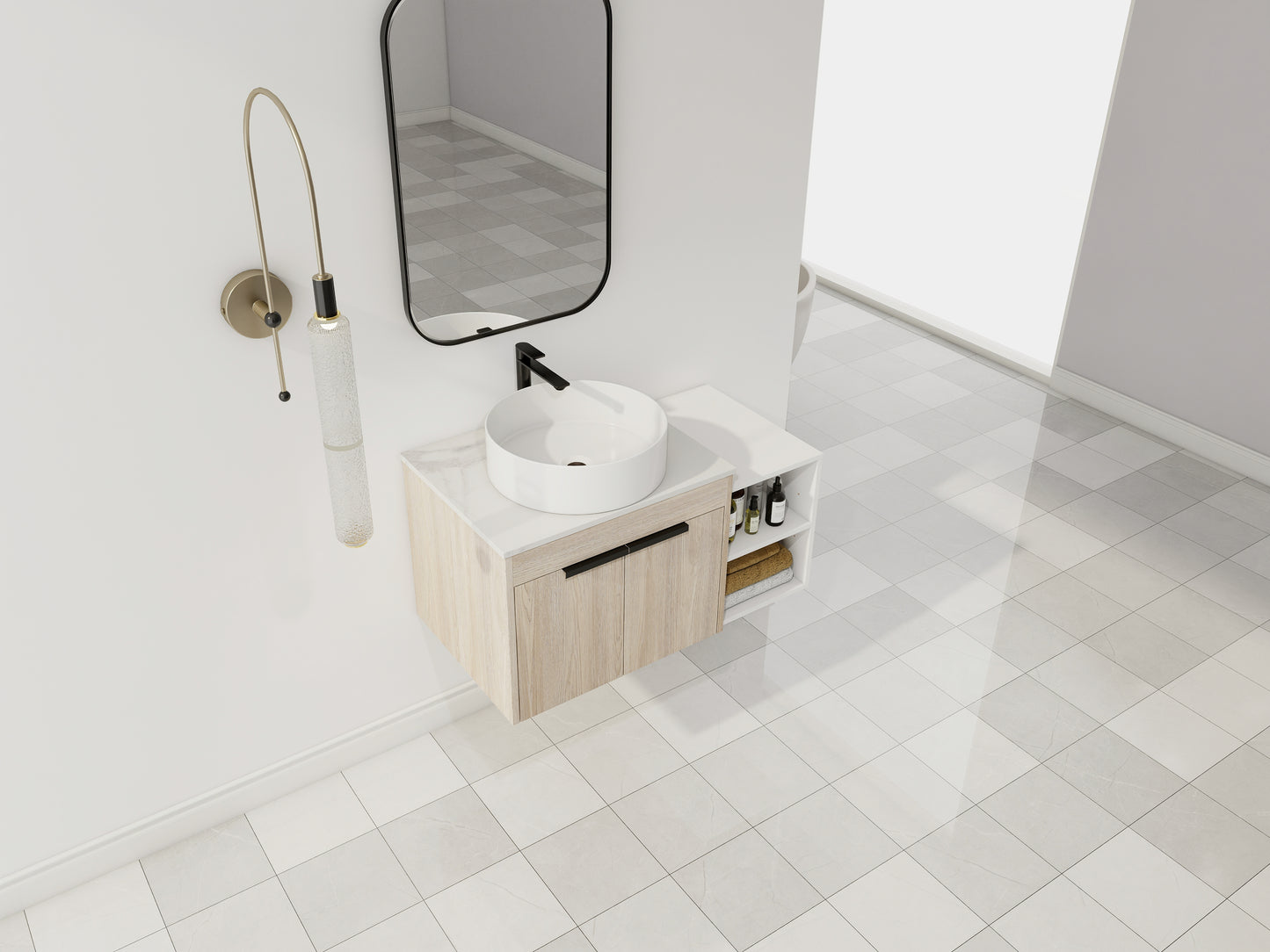 White Oak Bathroom Vanity - Modern Floating Design