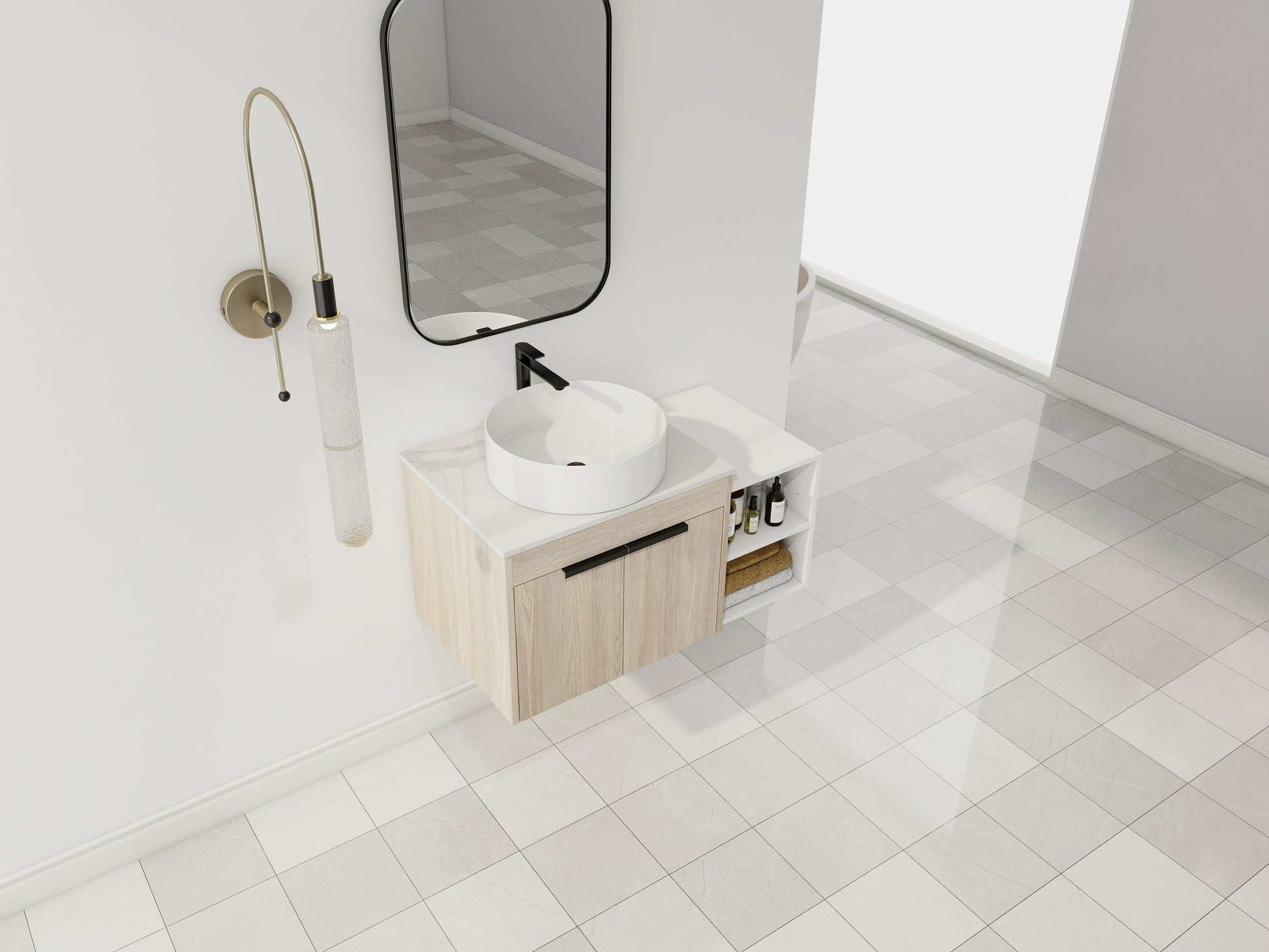 White Oak Bathroom Vanity - Modern Floating Design