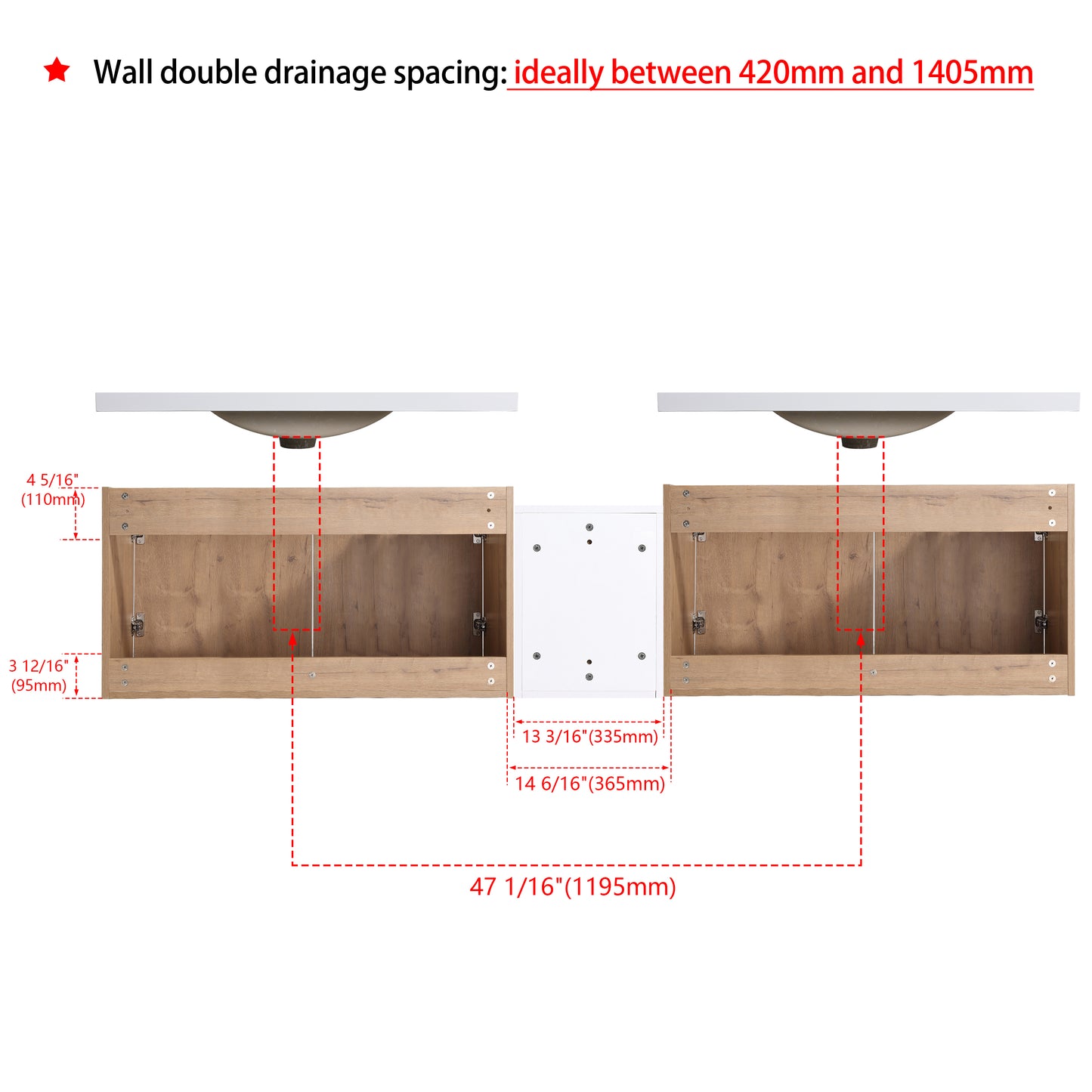 Imitative Oak Bathroom Vanity with Sink & Storage