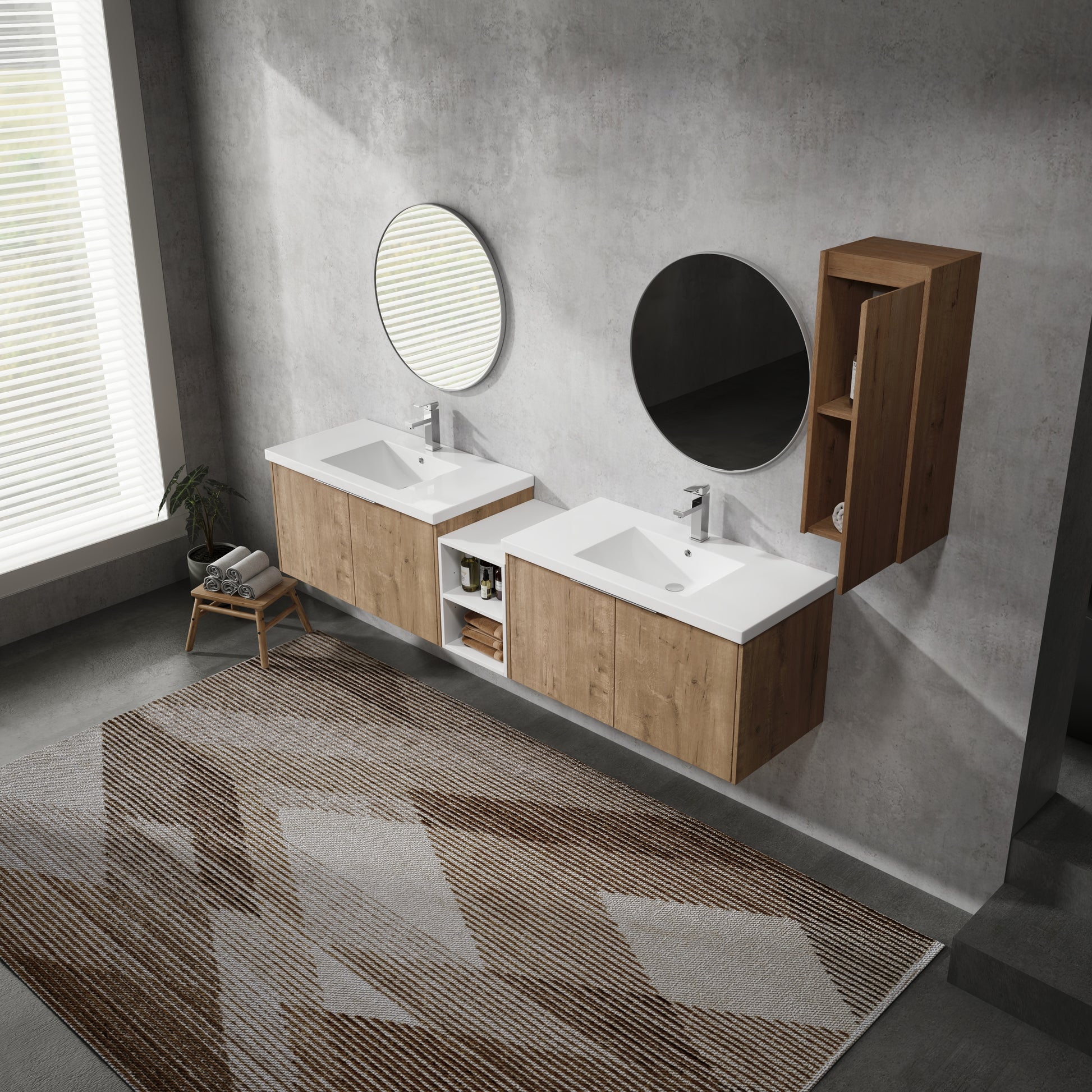 Imitative Oak Bathroom Vanity with Sink & Storage