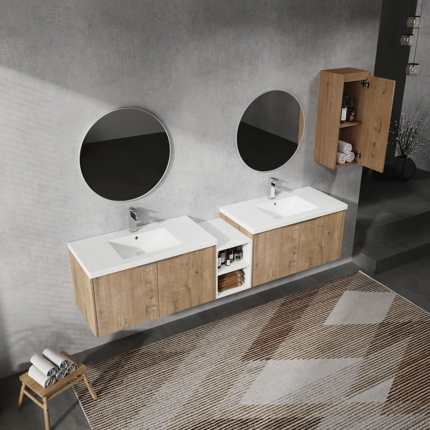 Imitative Oak Bathroom Vanity with Sink & Storage