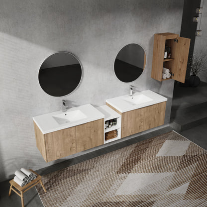 Imitative Oak Bathroom Vanity with Sink & Storage