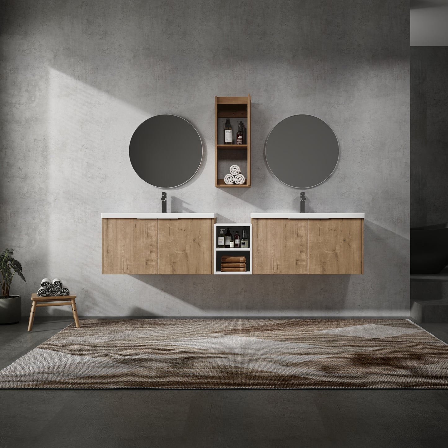Imitative Oak Bathroom Vanity with Sink & Storage