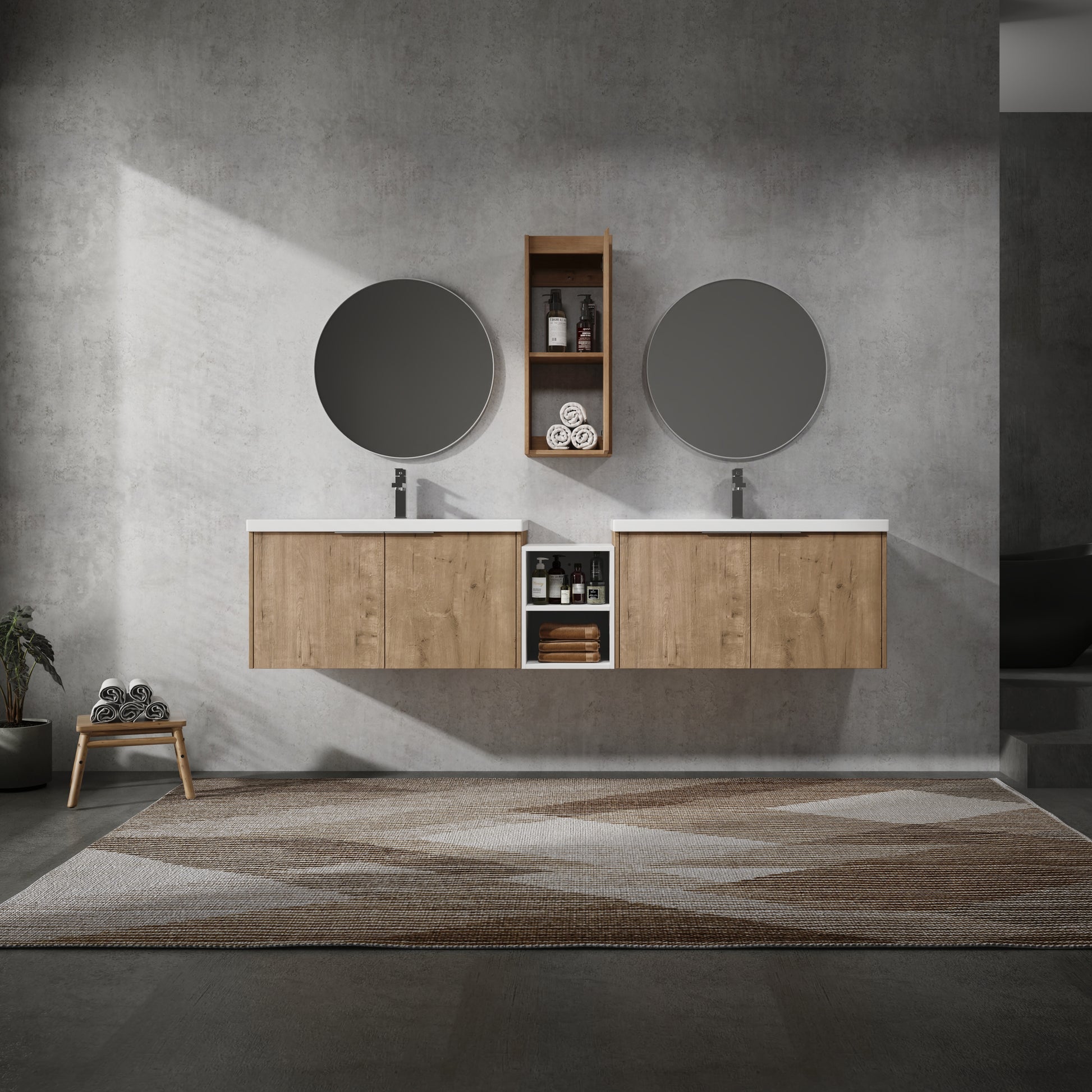 Imitative Oak Bathroom Vanity with Sink & Storage