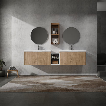 Imitative Oak Bathroom Vanity with Sink & Storage