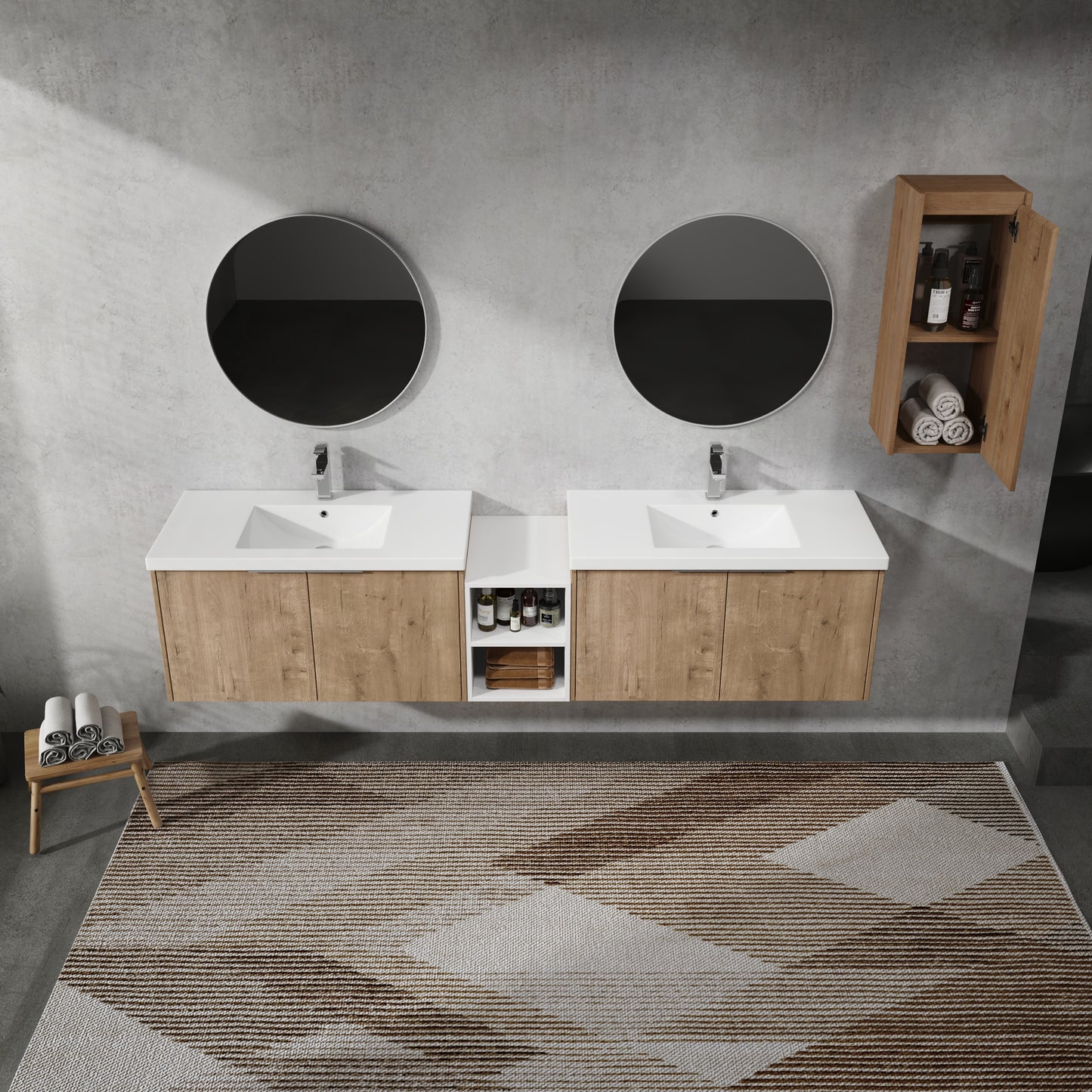 Imitative Oak Bathroom Vanity with Sink & Storage