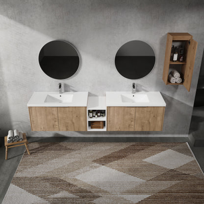 Imitative Oak Bathroom Vanity with Sink & Storage