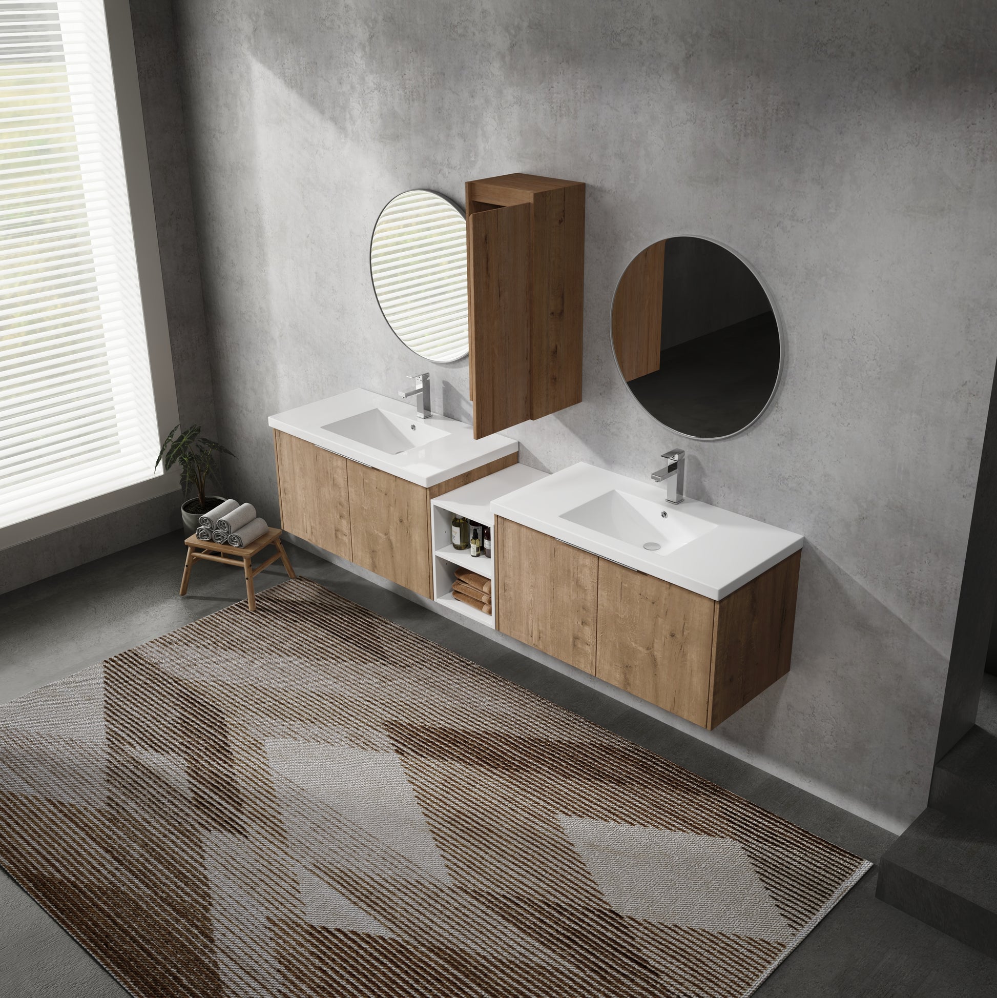 Imitative Oak Bathroom Vanity with Sink & Storage