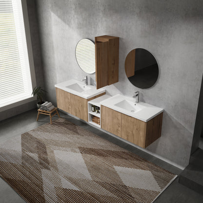 Imitative Oak Bathroom Vanity with Sink & Storage