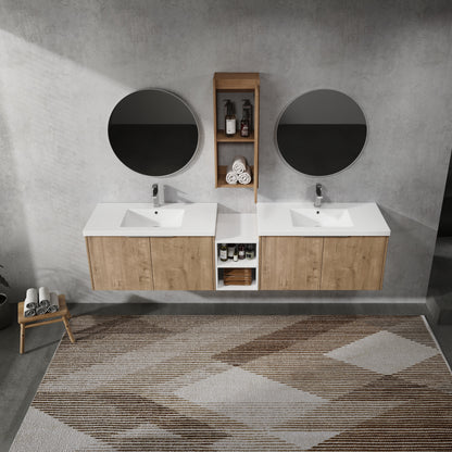 Imitative Oak Bathroom Vanity with Sink & Storage