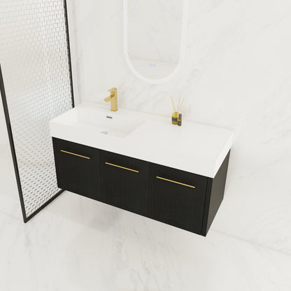 48 Inch Wall-Mounted Bathroom Vanity with Sink, Thick Edged Resin Basin, KD-Package