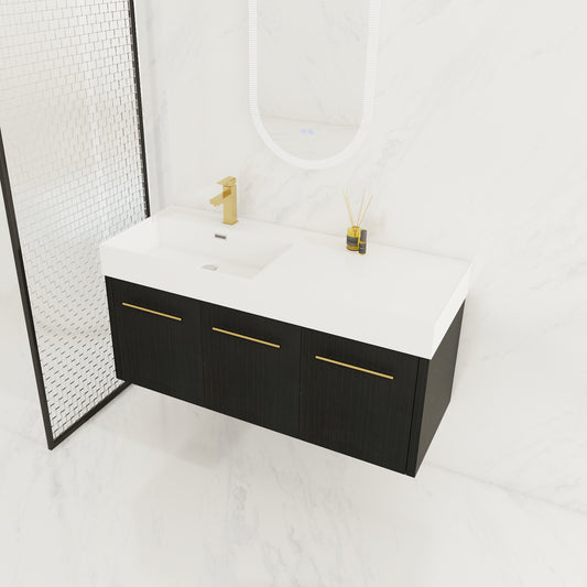 48 Inch Wall-Mounted Bathroom Vanity with Sink, Thick Edged Resin Basin, KD-Package