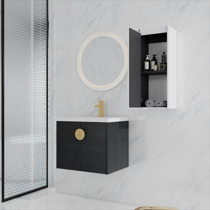 24" Wall-Mounted Bathroom Vanity With Ceramic Sink and Side Cabinet, Soft Close Doors, 00112WH-06324BCT Combination Cabinet(KD-Packing)