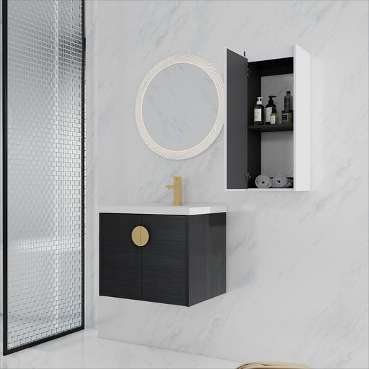 24" Wall-Mounted Bathroom Vanity With Ceramic Sink and Side Cabinet, Soft Close Doors, 00112WH-06324BCT Combination Cabinet(KD-Packing)