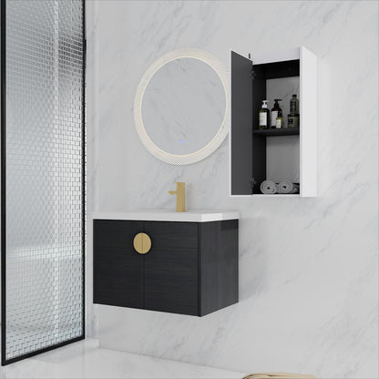 28" Wall-Mounted Bathroom Vanity With Ceramic Sink and Side Cabinet, Soft Close Doors, 00112WH-06328BCT Combination Cabinet(KD-Packing)