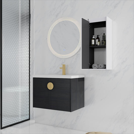 28" Wall-Mounted Bathroom Vanity With Ceramic Sink and Side Cabinet, Soft Close Doors, 00112WH-06328BCT Combination Cabinet(KD-Packing)
