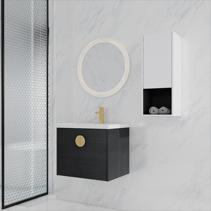 24" Wall-Mounted Bathroom Vanity With Ceramic Sink and Side Cabinet, Soft Close Doors, 00212WHK-06324BCT Combination Cabinet(KD-Packing)