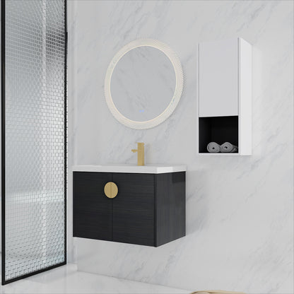 28" Wall-Mounted Bathroom Vanity With Ceramic Sink and Side Cabinet, Soft Close Doors, 00212WHK-06328BCT Combination Cabinet(KD-Packing)