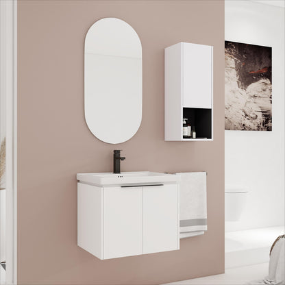 24" Wall-Mounted Bathroom Vanity With Ceramic Sink and Side Cabinet & Soft Close Doors, Combination Cabinet (KD-Package)