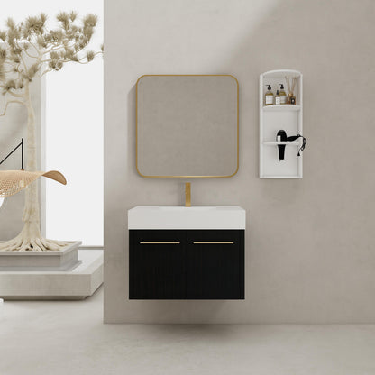 30 Inch Wall-Mounted Bathroom Vanity with Sink and Storage Rack, Thick Edged Resin Basin, KD-Package