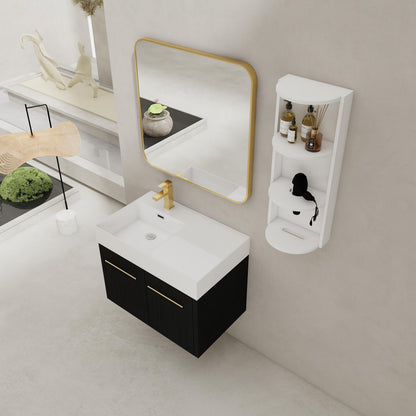 30 Inch Wall-Mounted Bathroom Vanity with Sink and Storage Rack, Thick Edged Resin Left Basin, KD-Package