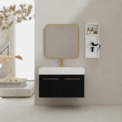 36 Inch Wall-Mounted Bathroom Vanity with Sink and Storage Rack, Thick Edged Resin Basin, KD-Package
