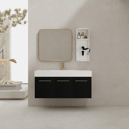 48 Inch Wall-Mounted Bathroom Vanity with Sink and Storage Rack, Thick Edged Resin Basin, KD-Package