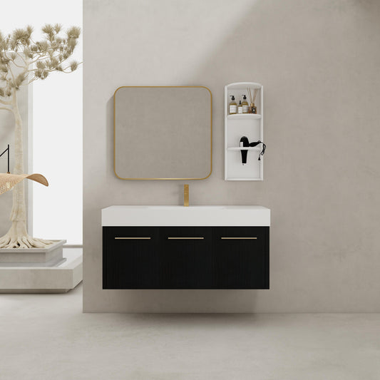 48 Inch Wall-Mounted Bathroom Vanity with Sink and Storage Rack, Thick Edged Resin Basin, KD-Package