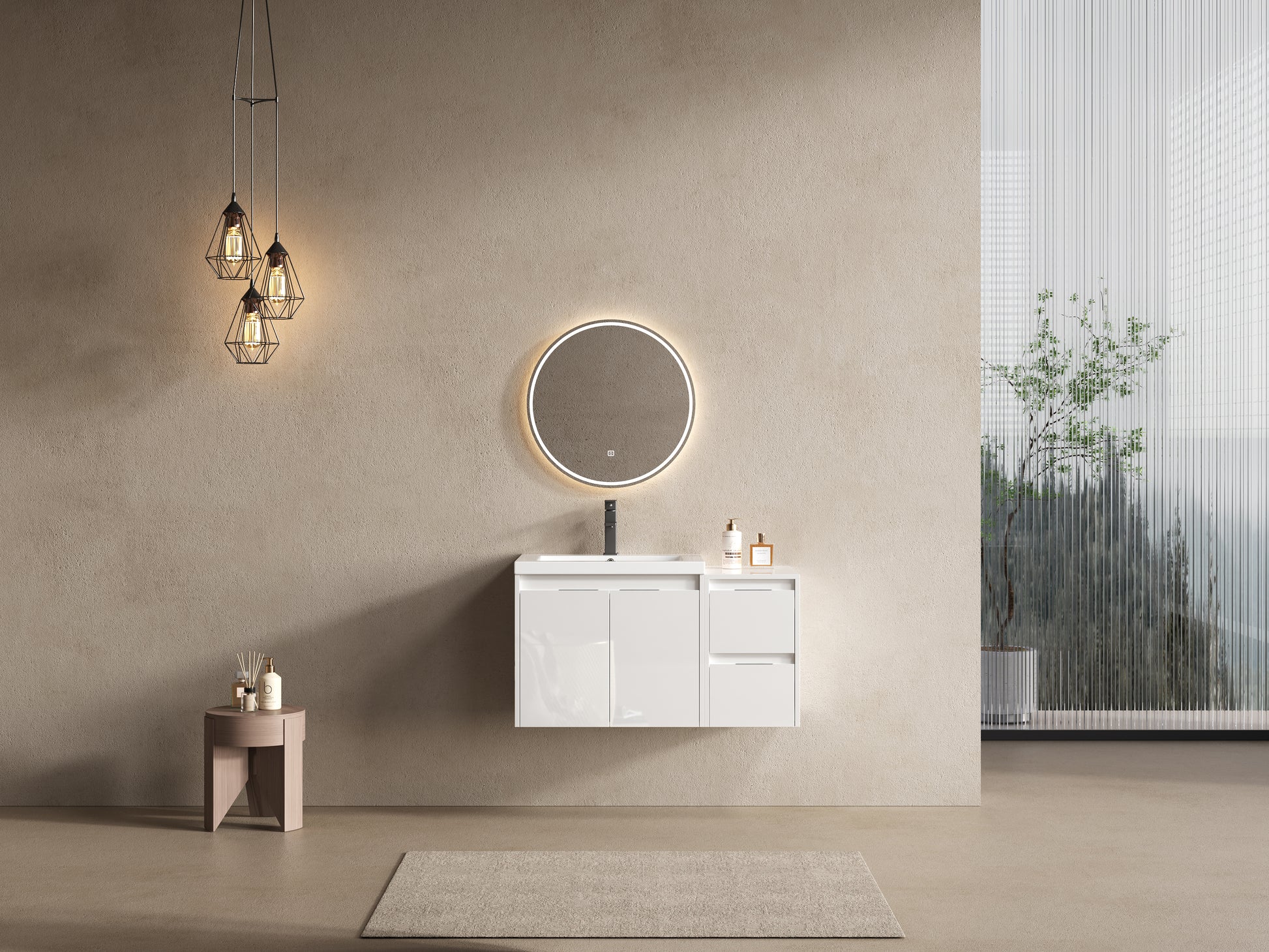 36" Bathroom Vanity with Resin Sink - White Plywood Storage
