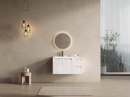 36" Bathroom Vanity with Resin Sink - White Plywood Storage