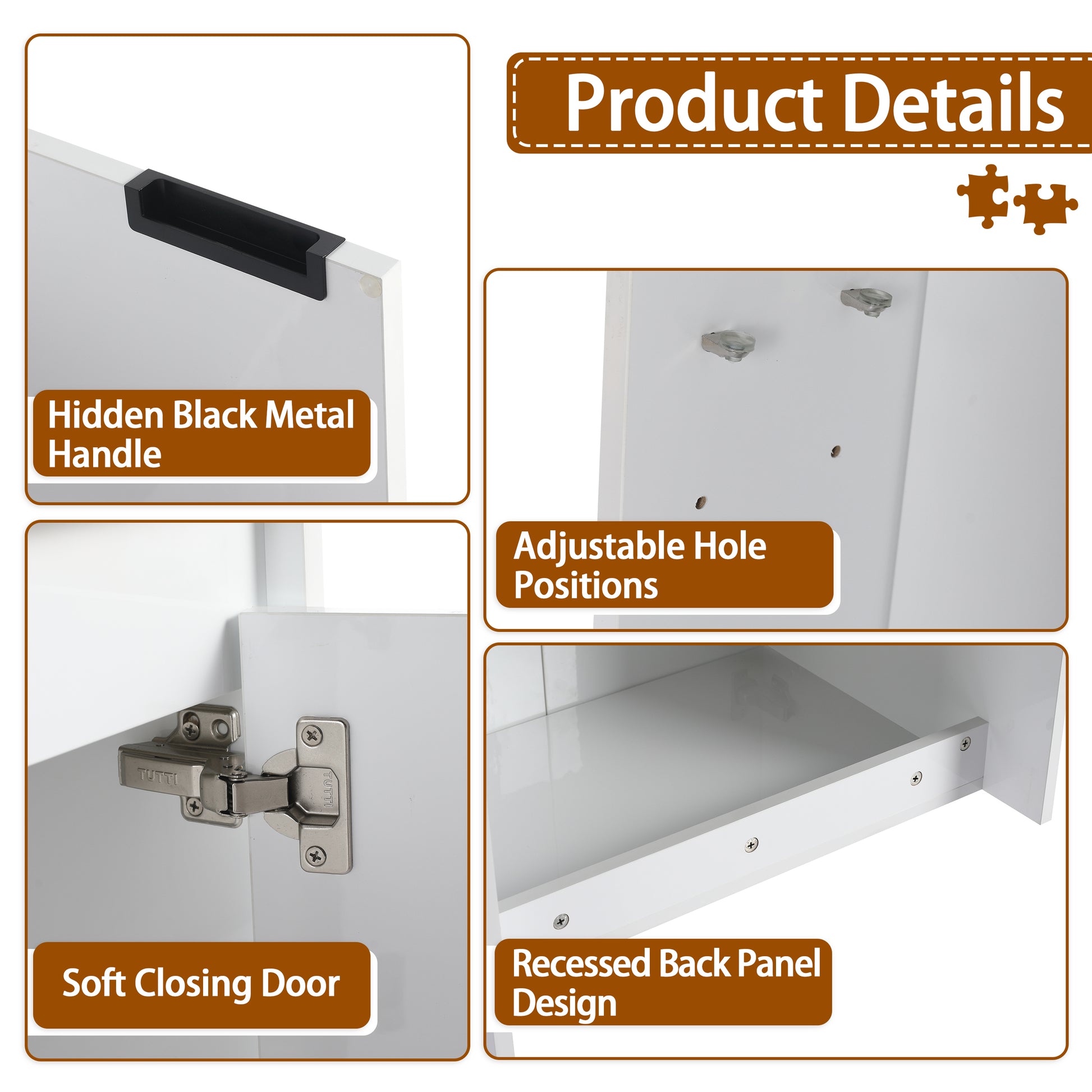 36" Bathroom Vanity with Resin Sink - White Plywood Storage