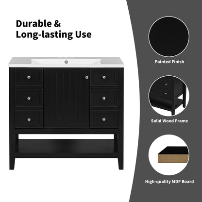 36" Bathroom Vanity - Black Cabinet & 3 Drawers