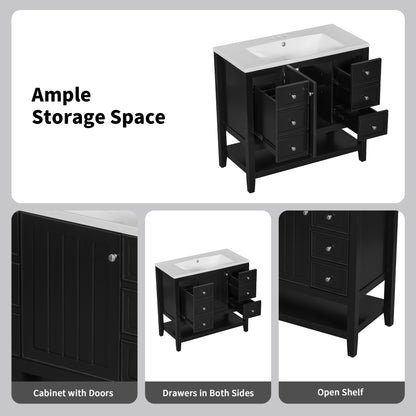 36" Bathroom Vanity - Black Cabinet & 3 Drawers