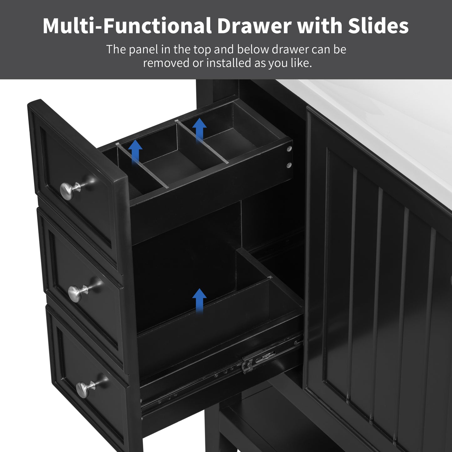 36" Bathroom Vanity - Black Cabinet & 3 Drawers