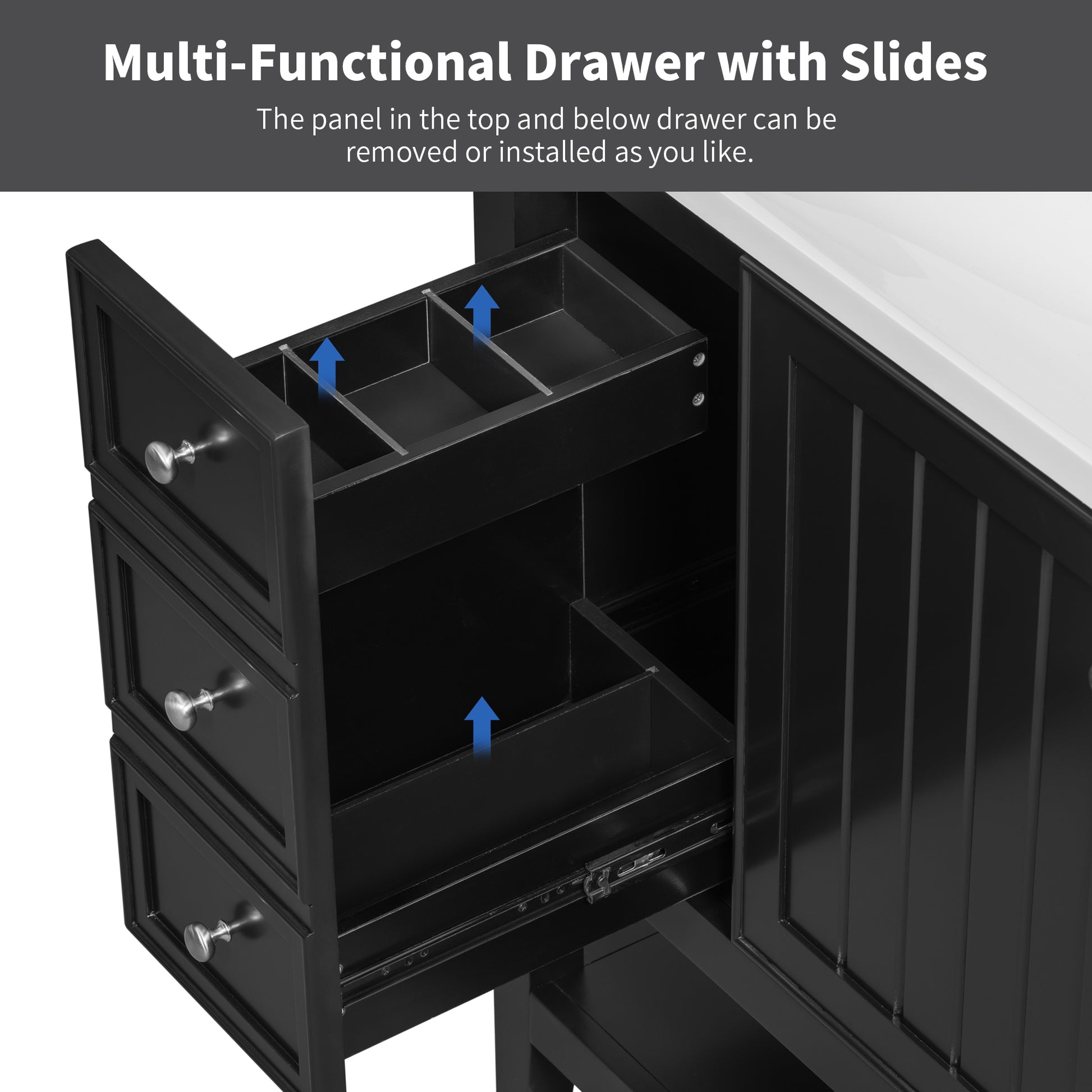36" Bathroom Vanity - Black Cabinet & 3 Drawers