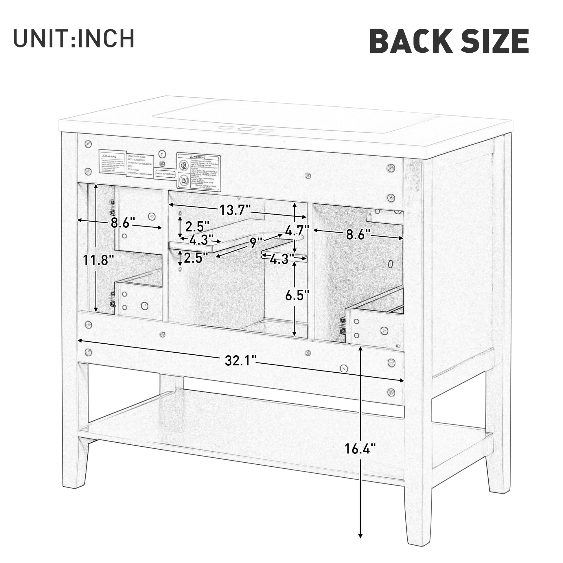 36" Bathroom Vanity - Black Cabinet & 3 Drawers
