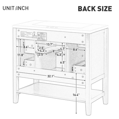 36" Bathroom Vanity - Black Cabinet & 3 Drawers