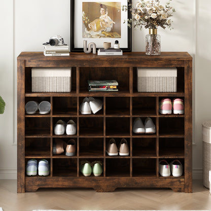 Rustic Brown 24 Shoe Cabinet - Freestanding Console