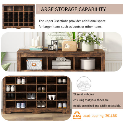 Rustic Brown 24 Shoe Cabinet - Freestanding Console