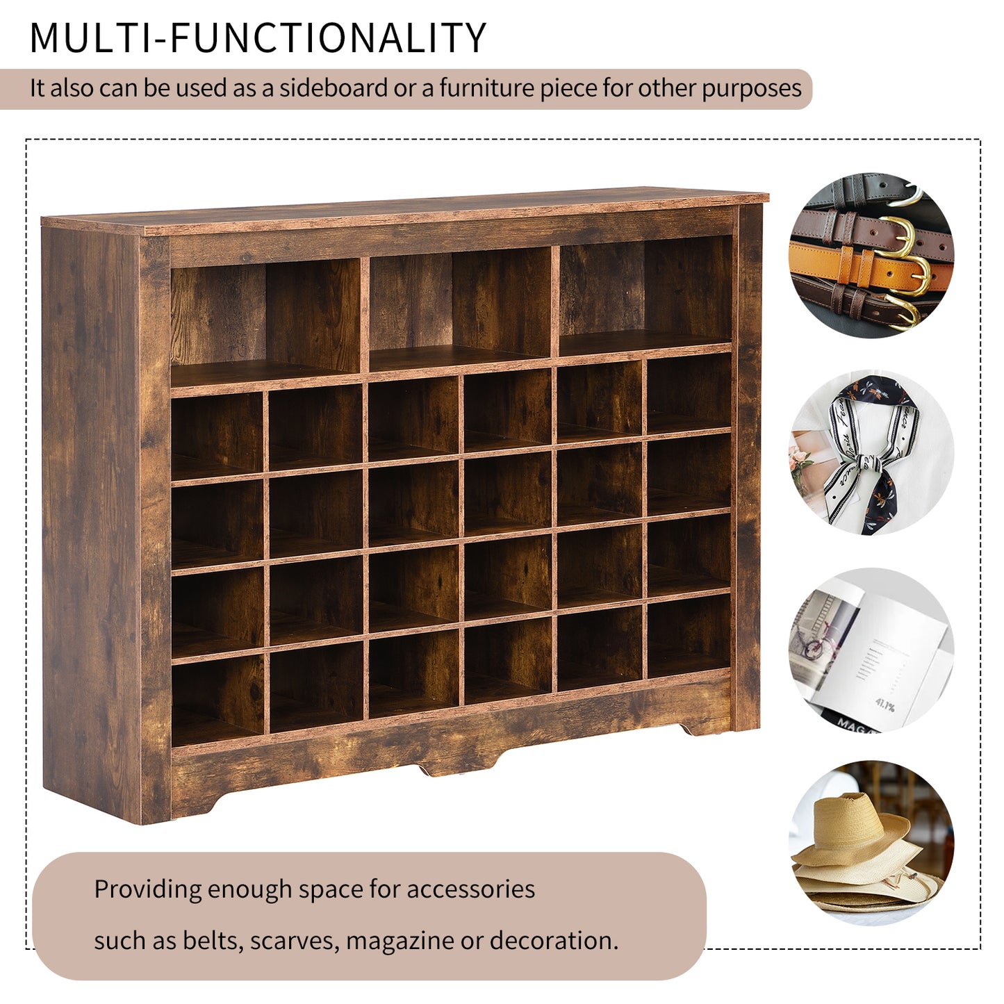 Rustic Brown 24 Shoe Cabinet - Freestanding Console