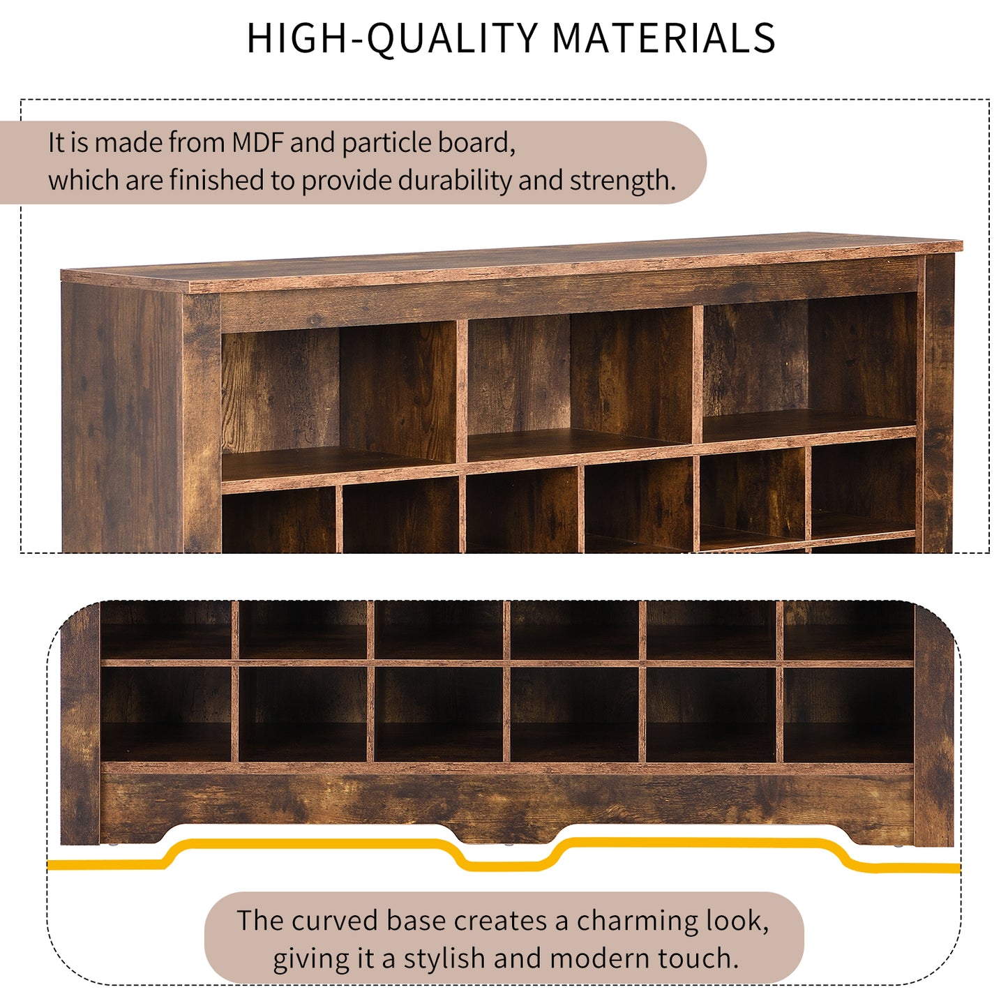 Rustic Brown 24 Shoe Cabinet - Freestanding Console
